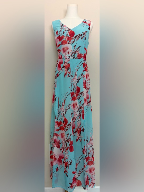 Emma & Michele Dresses & Skirts - Emma & Michele Aqua Floral V-Neck Maxi Dress